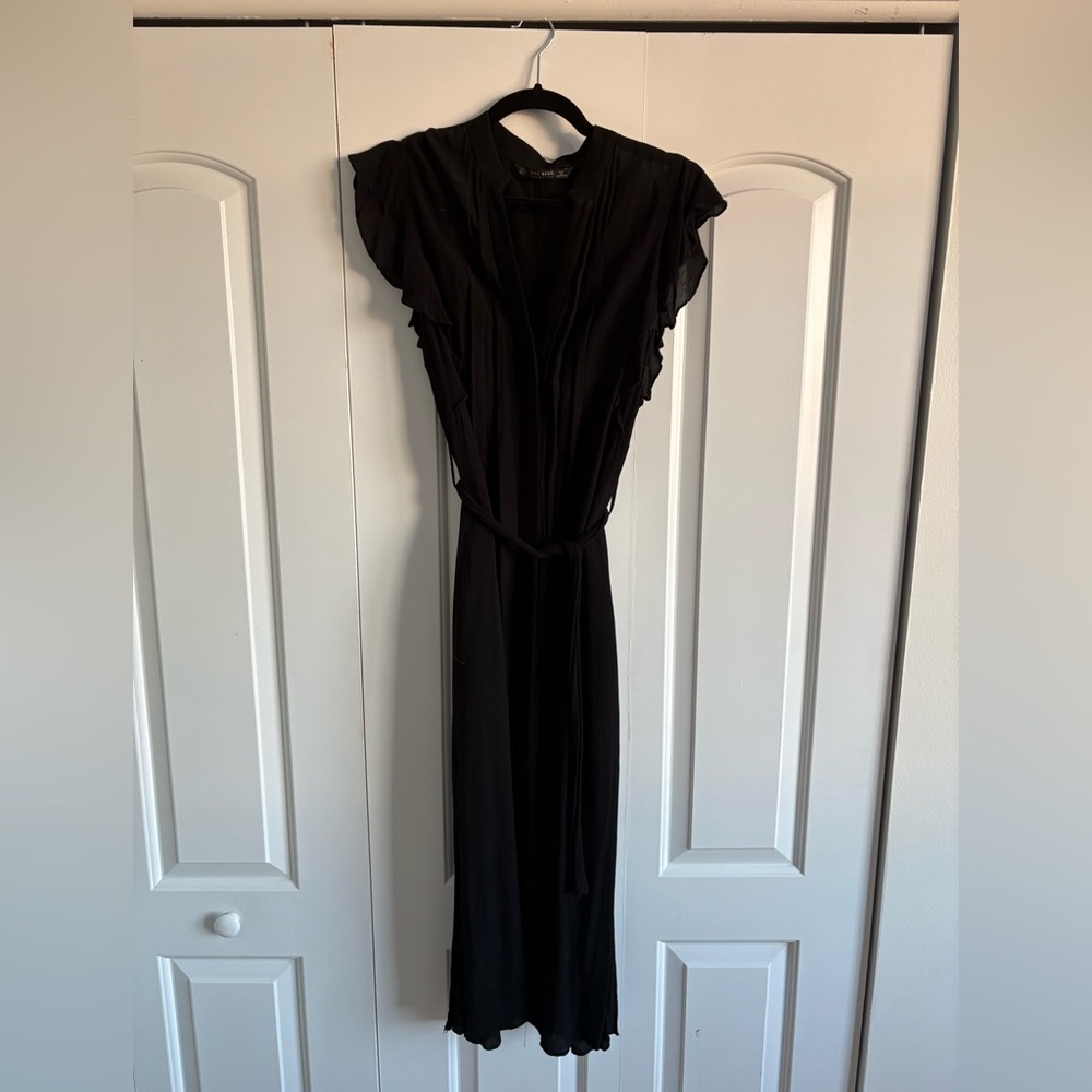 Zara Black Maxi Dress with Ruffle Sleeves